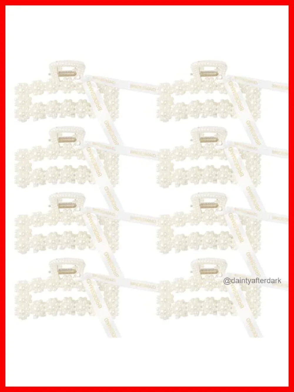 8 Pack Pearl Bridesmaid Hair Claw Clips with Ribbon Large Hair Accessories